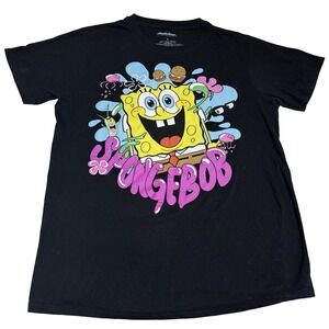 Spongebob Squarepants Nickelodeon T Shirt Black Size L Graphic Print Cartoon T